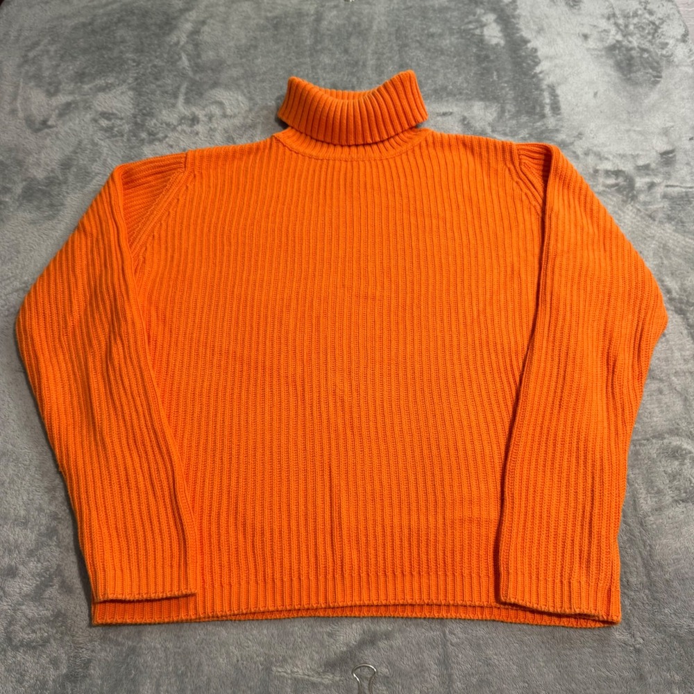 LL Bean Women Orange Cotton Ribbed Turtleneck Sweater Medium Made in Australia